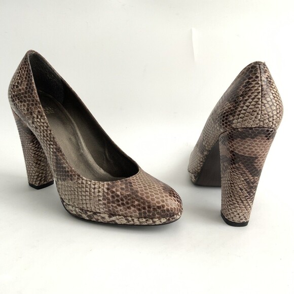 Stuart Weitzman Pumps Women Size 8N Snake Print High Block Heel Narrow Width - Picture 3 of 11